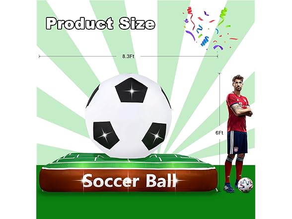 Popblow 6Ft Tall 8Ft Long Giant Inflatable Soccer Ball