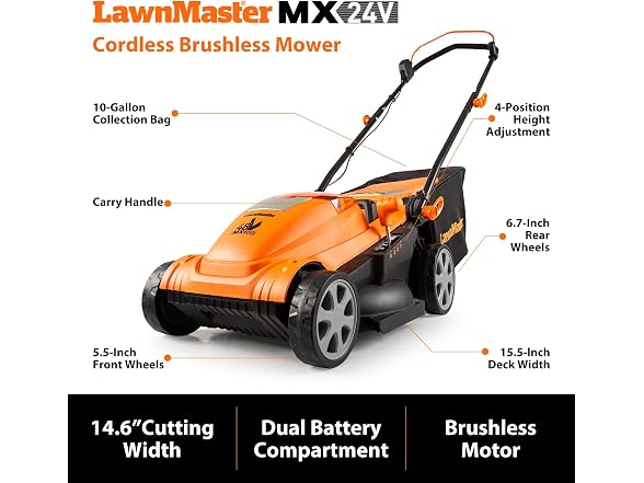 LawnMaster 48V MAX 15-inch Brushless Mower