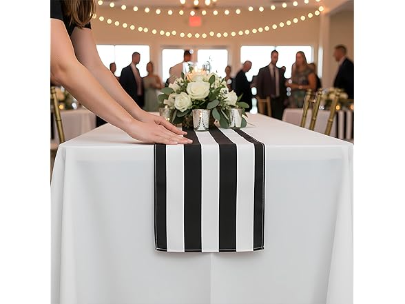 Black and White Table Runner (108 Inch Length) Striped
