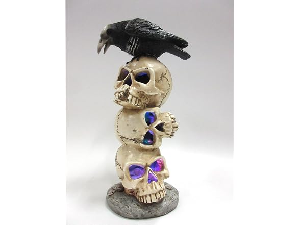 Pacific Giftware Raven Sitting on Top of LED Skulls