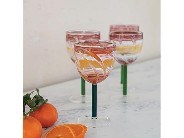 6-Ounce Hand-Blown Multicolor Art Glass Wine Glass