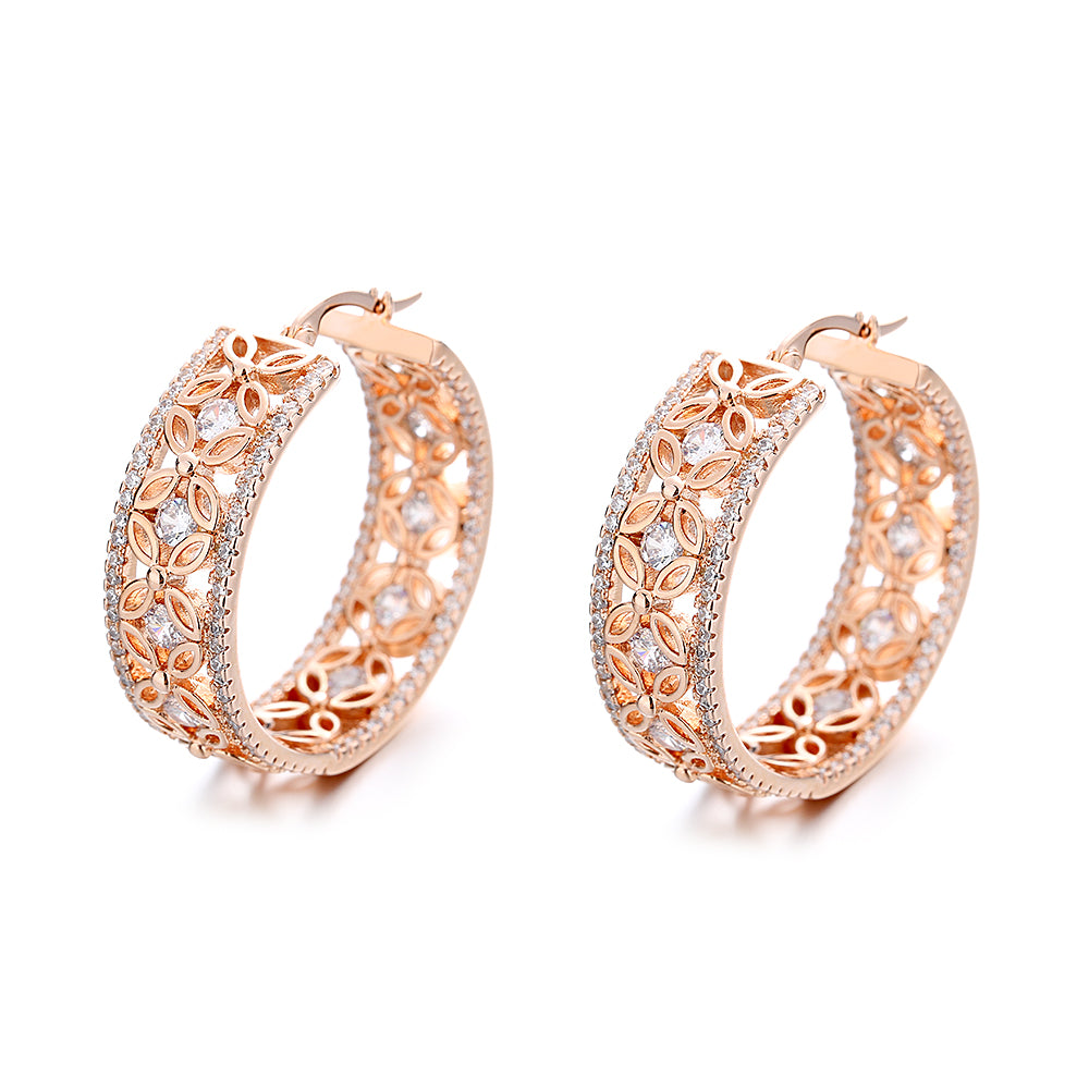 Filigree Flower Hoop Earrings Rose Gold - Gallery 3