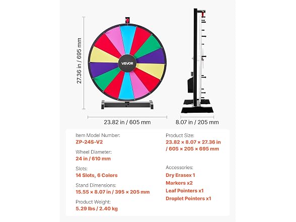 VEVOR 24 inch Spinning Prize Wheel