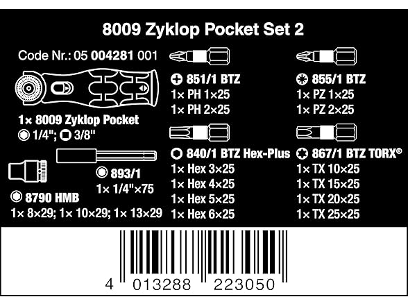 Wera Zyklop Pocket Set 2, Ratchet set, 18 pieces