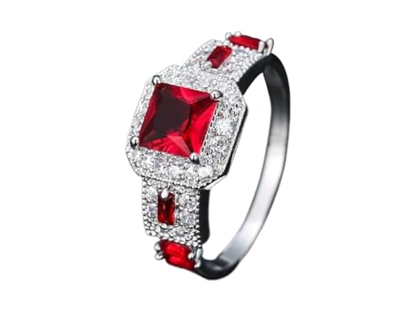 Emsione Inlaid Square Red Zircon Ring