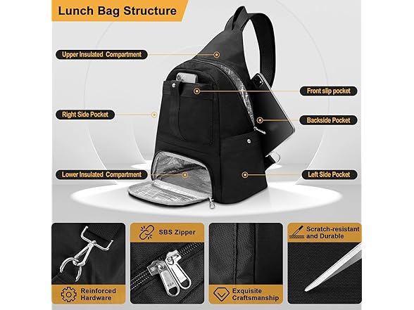HesLaus Crossbody Lunch Backpack-black