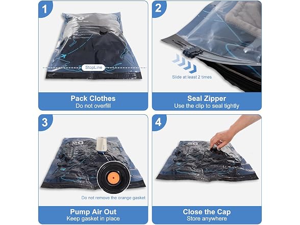 Vacuum Seal Travel Bags w/ Pump 12-Pack