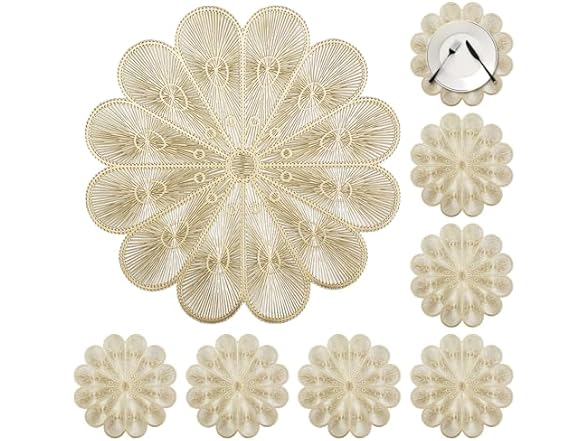 LGJkYF Gold Flower Placemats Set of 8, Spring