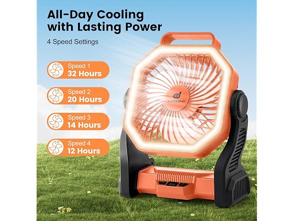 Odoland Orange Rechargeable Camping Fan