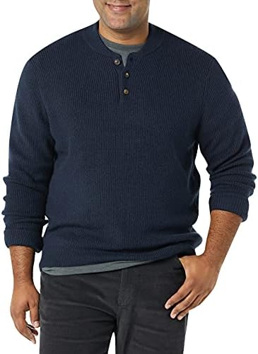 Amazon Essentials Men's Long-Sleeve Soft Touch Henley Sweater, Navy, Small