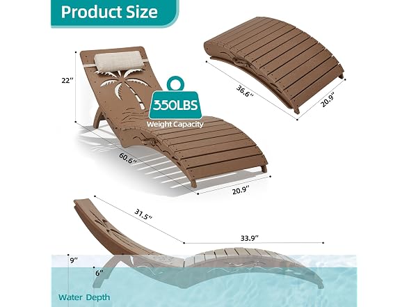 zzwhom Folding in Pool Lounge Chair Set of 2
