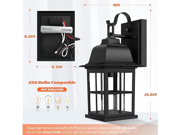 TOBUSA 2-Pack Dusk to Dawn Outdoor Wall Lights with Photocell