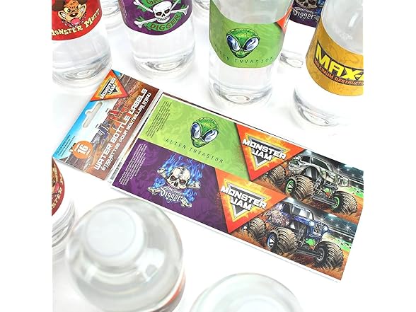 Monster Jam Water Bottle Labels 16ct