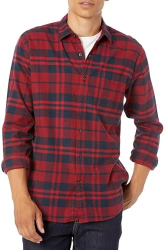 Amazon Essentials Men's Long-Sleeve Flannel Shirt (Available in Big & Tall), Red Plaid, X-Small