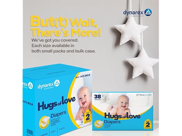 Dynarex Hugs of Love Diapers Size 2 12 18 lb Baby