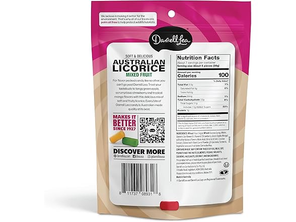 8PK Darrell Lea Soft Australian Licorice, Mango
