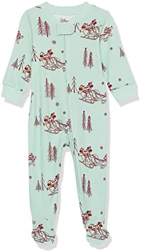 Amazon Essentials Disney | Marvel | Star Wars Unisex Babies' Snug-Fit Cotton Footed Pajamas, Mickey Winter - Baby Snug-fit, 24 Months