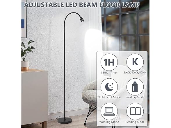 AUZONIMICS Reading Floor Lamp, 72" Black