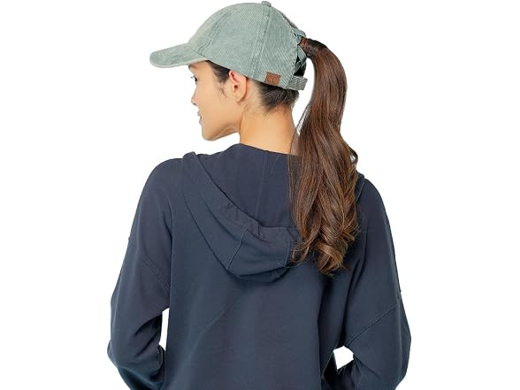 C.C (OS) Corduroy Ponytail Cap Criss-Cross Grey