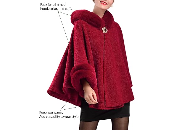 Dahlia Women (L) Winter Poncho Cape Faux Fleece