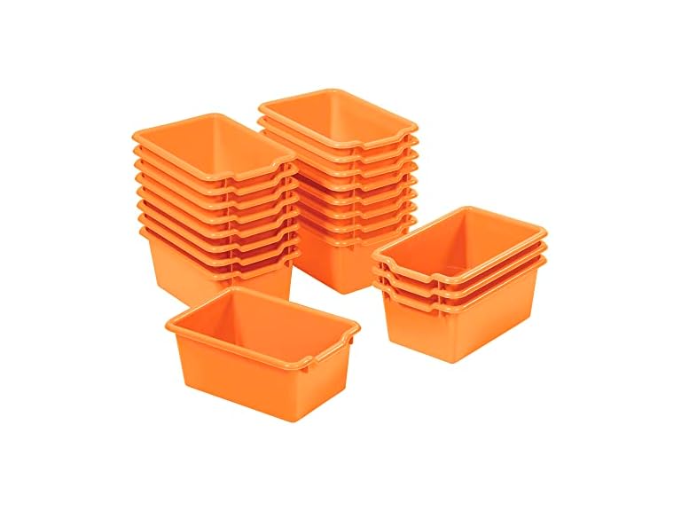 ECR4Kids Scoop Front Storage Bin, Multipurpose Organization, Orange, 20-Piece