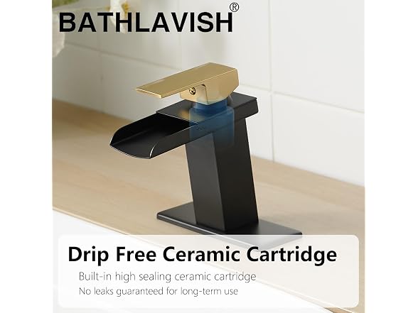 BATHLAVISH Black and Gold Bathroom Sink Faucet