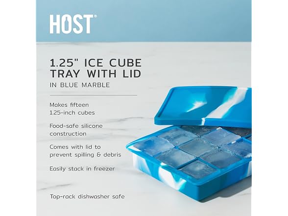Host Ice Cube Tray with Lid Blue Marble