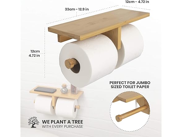 Natural Bamboo Double Dual Toilet Paper Holder