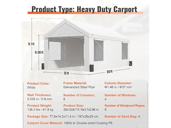Carport, 12 x 20 ft Heavy Duty Car Canopy with