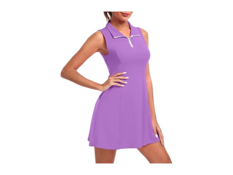 FKEEP Women's Golf Tennis Dress Athletic Workout Dress with Shorts and Pockets (Purple, XS)