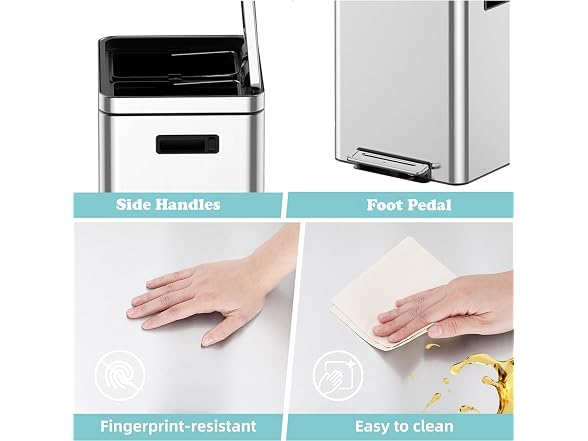 MOVECOM 2 x 4.8 Gal (2 x 18L) Dual Compartment Trash Can