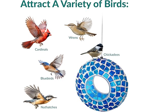 Sunnydaze 6-Inch Glass Mosaic Hanging Bird Feeder, Blue Mosaic