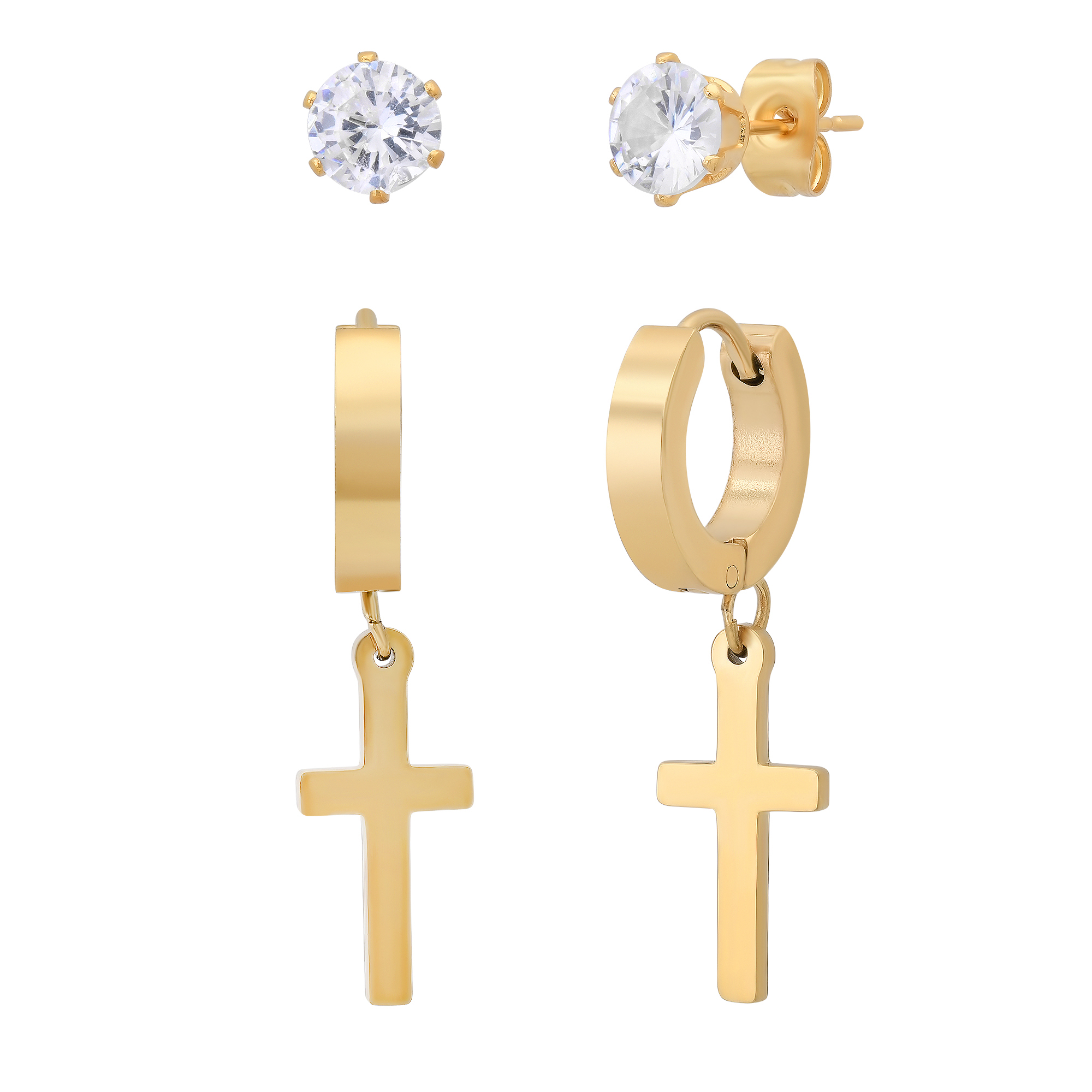 Unisex Cross Hoop & Stud Earring Set - Gallery 11