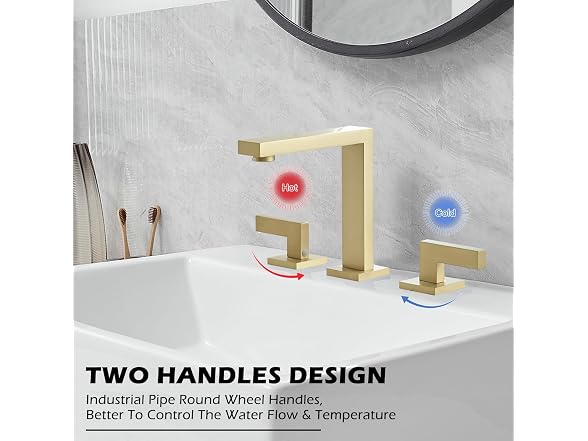 BWE Brushed Gold 8 Inch Widespread Bathroom Sink Faucet