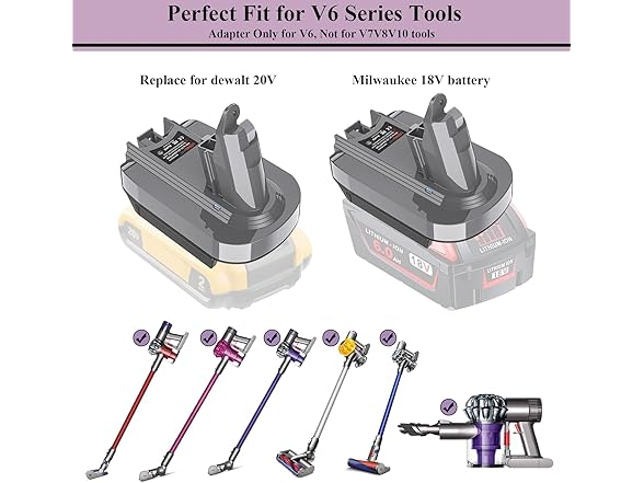LONG FIT Dewalt 20V/M18 to Dyson V6 Adapter Kit
