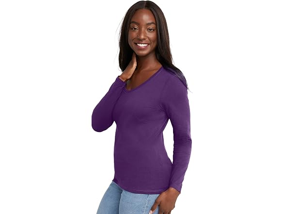 Hanes Women (S) Long Sleeve Cotton V-neck T-shirt