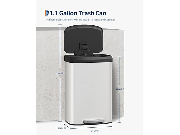 21.1 Gal/80L Stainless Steel Trash Can with Soft-Close Plastic Lid