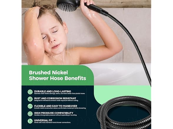 SUPPLYGIANT Shower Hose 59 inch Stainless Steel Shower Head Hose with 1/2 Inch Threaded Connector, Matte Black Plated Finish