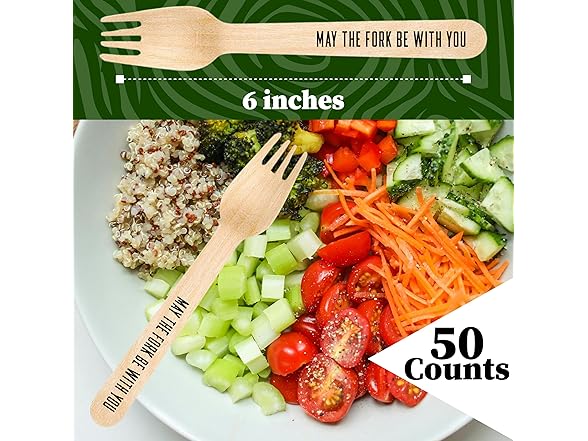 Perfect Stix Wooden Fork, May the Fork Be With You Print, 50 Count