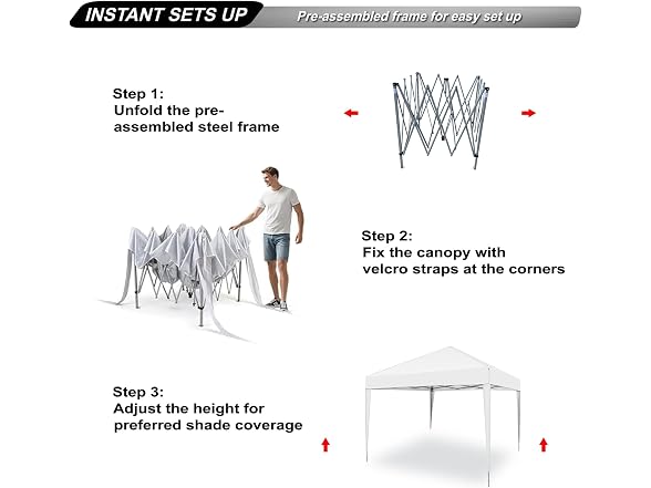 SANUMY 10x10 Pop Up Canopy – Easy Setup, Silver White