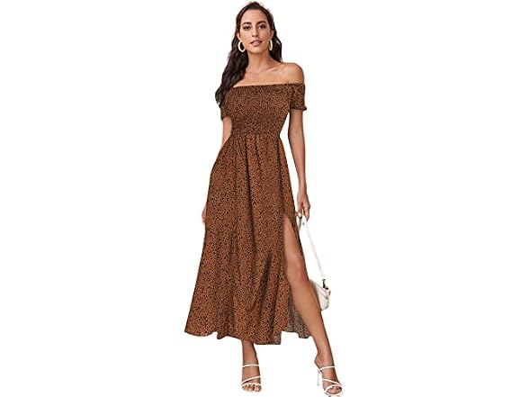 Floerns Women (M) Boho Off Shoulder Split Dress