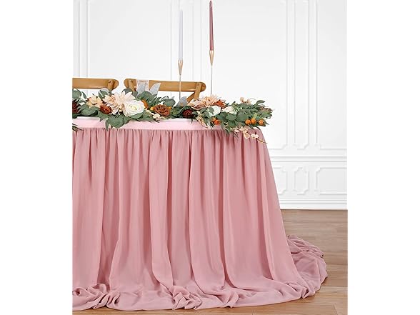 QueenDream Chiffon Table Skirt Dusty Rose 9ft