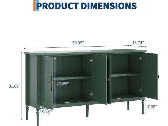 Garvee 59" Sideboard Cabinet, Green