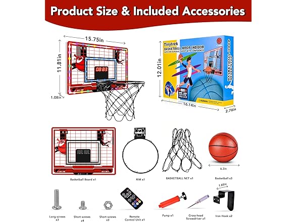 Over Door Mini Basketball Hoop w/ Lights