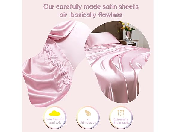 YUEZAISHOU Pink Satin Sheets Queen