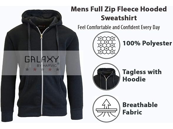 Mens Full Zip Fleece Hooded Sweatshirt