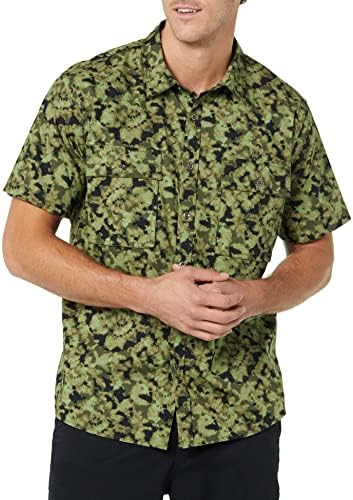 Amazon Essentials Men's Standard-Fit Short-Sleeve Two-Pocket Utility Shirt (Previously Goodthreads), Green Camo Print, Medium Tall