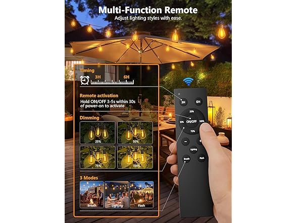 luckystyle 100FT LED Outdoor String Lights with Remote