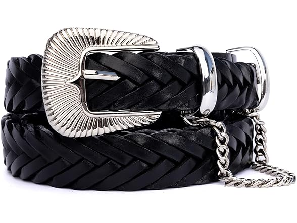 HOLMANSE Women Black Belt Western Buckle