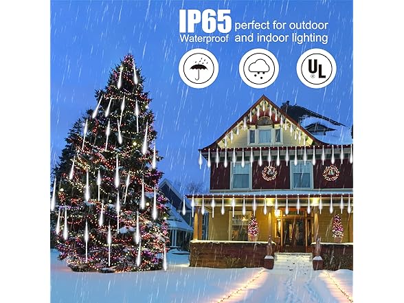 Brightown Solar Meteor Shower Lights Outdoor - 576 LED Rain Drop Lights